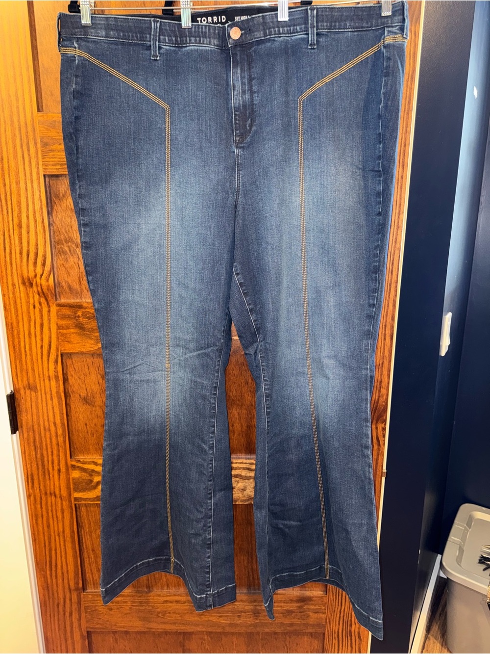 torrid Dark Blue Flare Jeans with Gold Stitching plus size tall